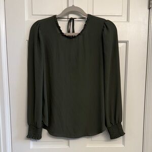 LOFT Olive Blouse with Ruffle Details